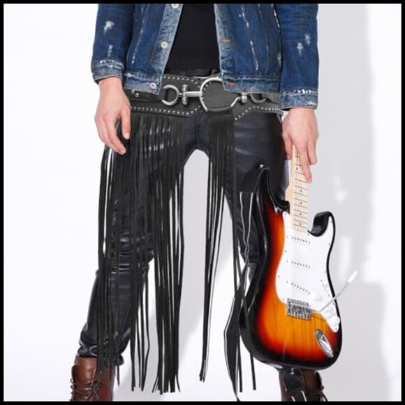 Faux Leather Punk Style Tassel Skirt Belt with Rivet Details main image 4